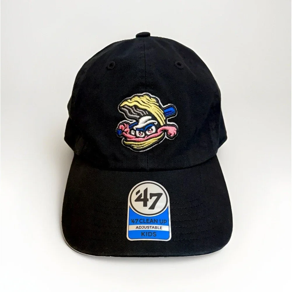 ‘47 Biloxi Shuckers Kids Black Alternate Logo Oyster Cotton Hat Adjustable NEW